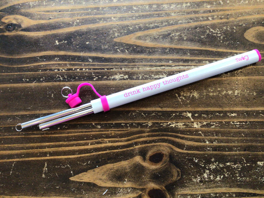 Hot Pink Double Stainless Steel Straw Set