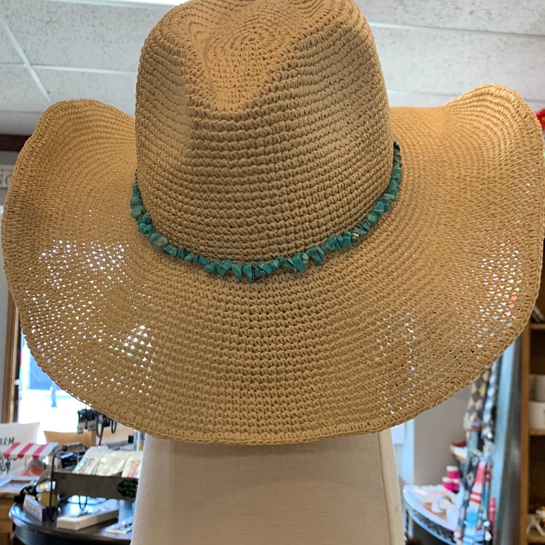 Western Style Straw Hat Turquoise Stone Band
