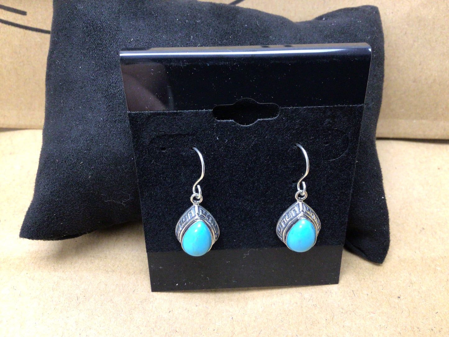 SS Turquoise Oval Stone Dangle ER