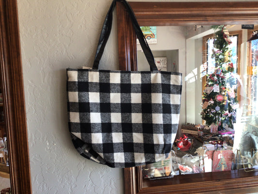 Large Black Buffalo Plaid Tote