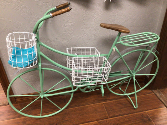 Mint Green Bicycle with Three Baskets