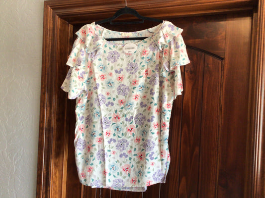 Lavender Floral Ruffle Sleeve Top