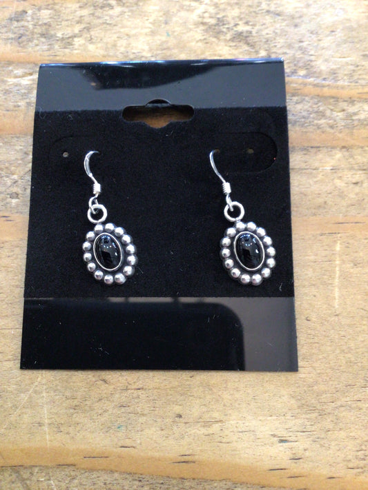 SS Black Stone Oval Dangle