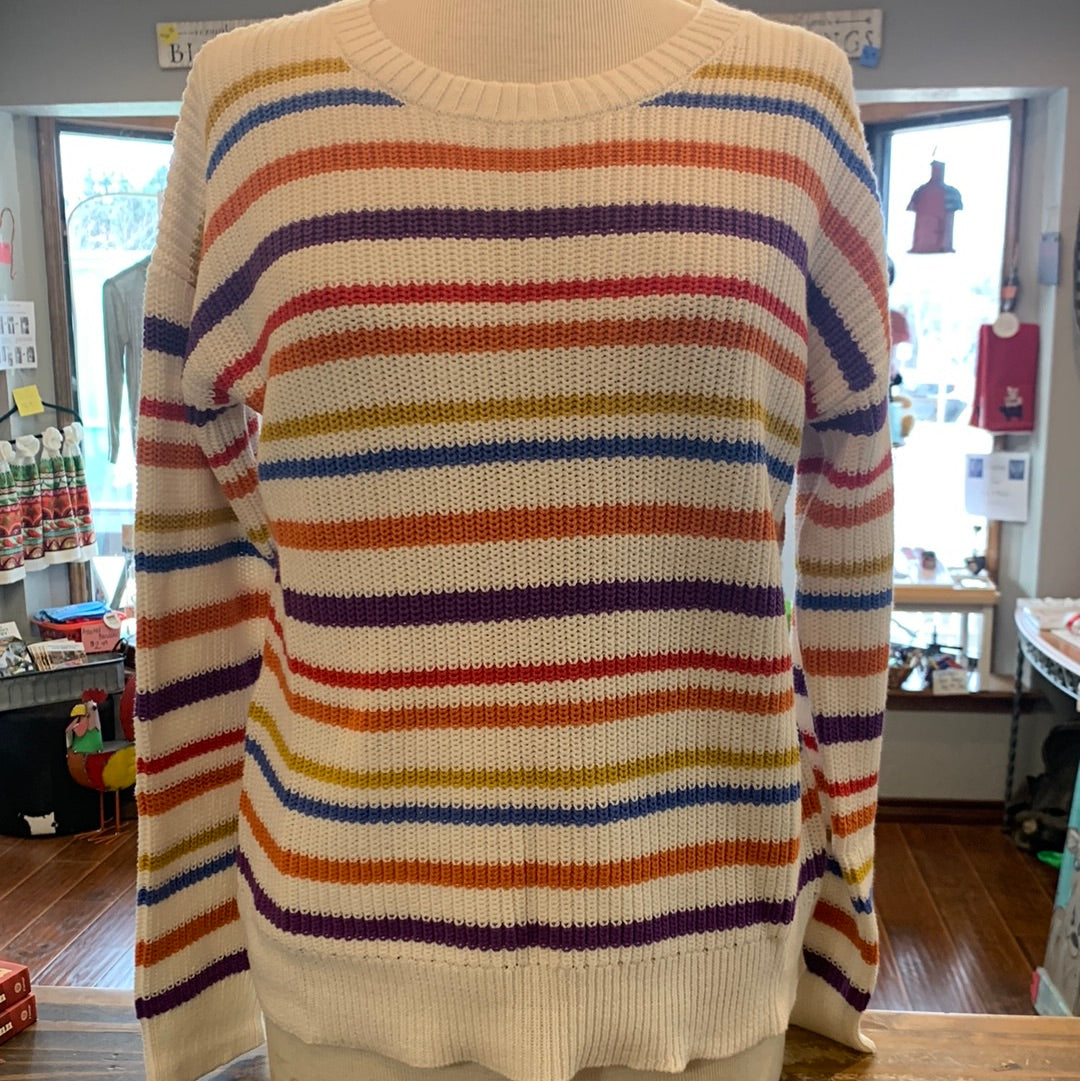 Color Stripe Round Neck Sweater Top