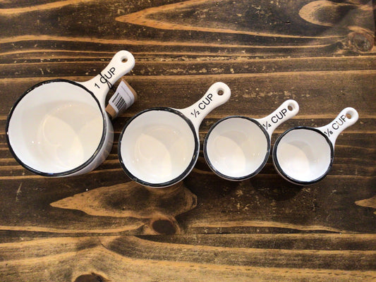 Stoneware White w/ Black Rim Measuring Cups