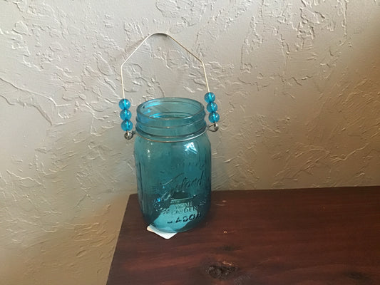 Hanging Mason Jar w Beaded handle