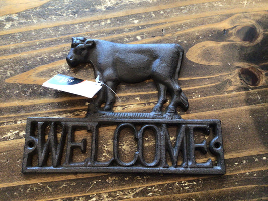 Cast Iron Cow Welcome Sign