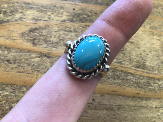 SS Large Turquoise Stone Rope Ring