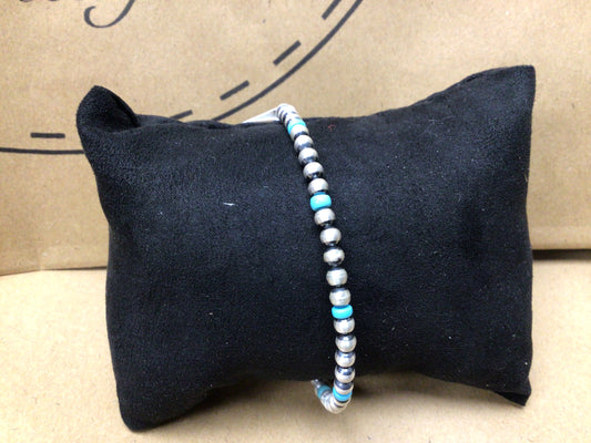 SS Turquoise/Gray Beaded Bracelet