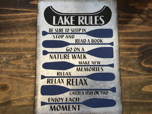 Metal Wall Sign Lake Rules