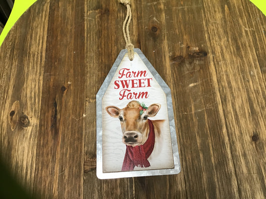 Farm Sweet Farm Cow Metal Ornament