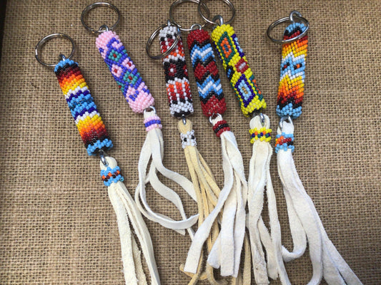 Beaded Leather Keychain