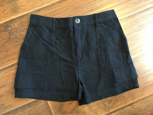 Black Linen Shorts with Pockets