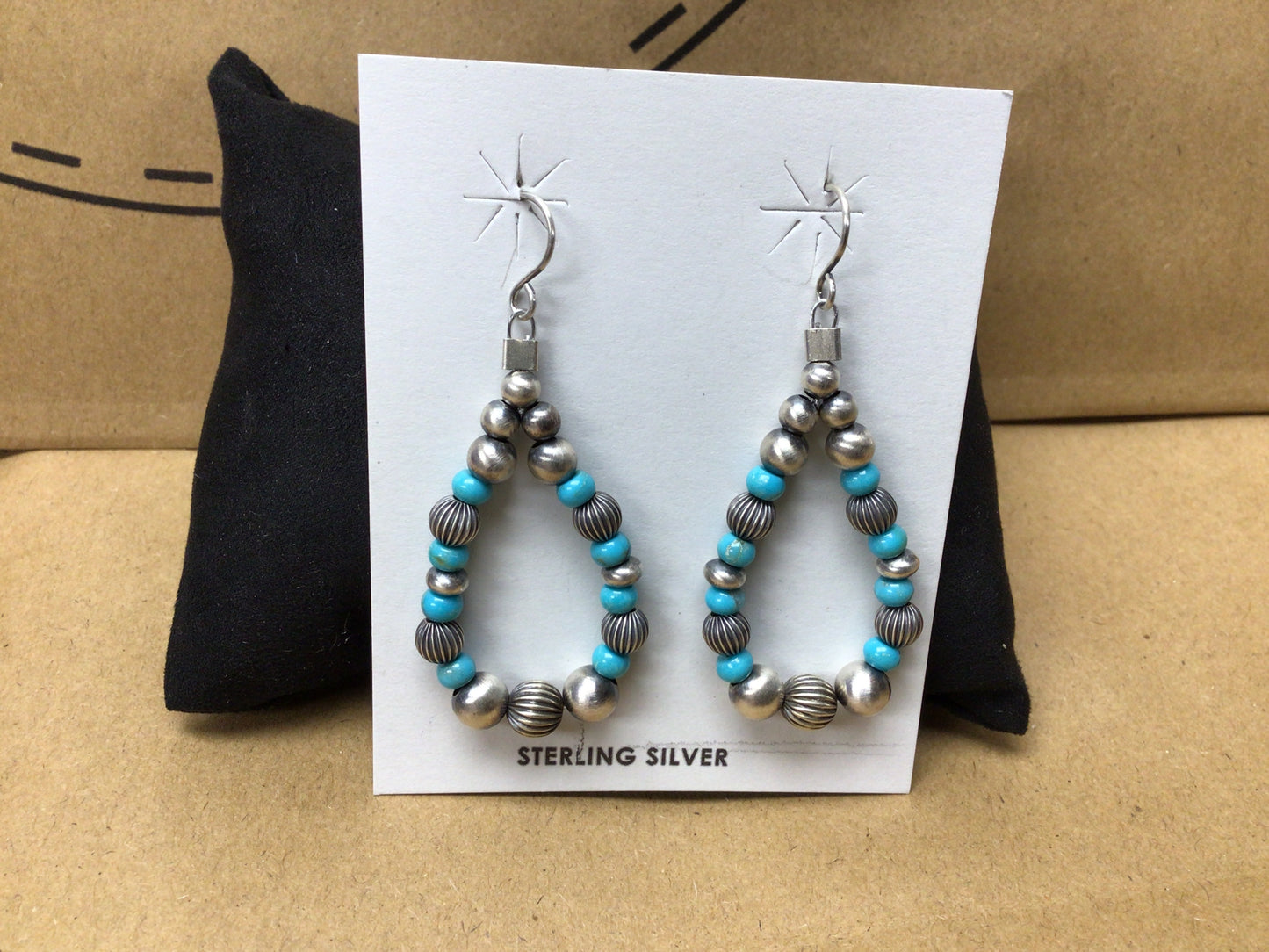 SS Turquoise/Gray Beaded Teardrop ER