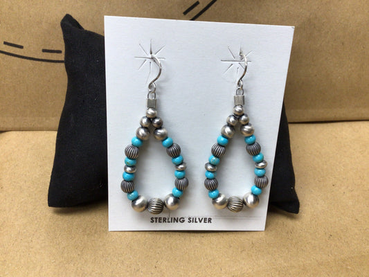 SS Turquoise/Gray Beaded Teardrop ER