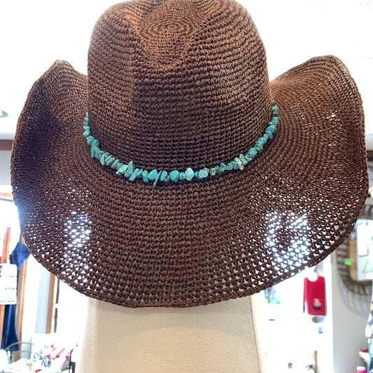 Western Style Straw Hat Turquoise Stone Band