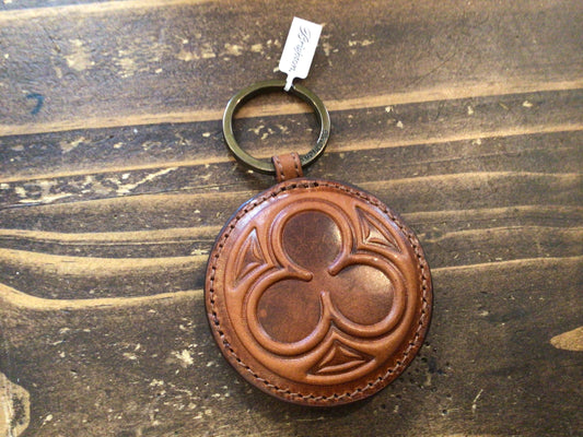 Cognac Tres Foil Leather Keyfob