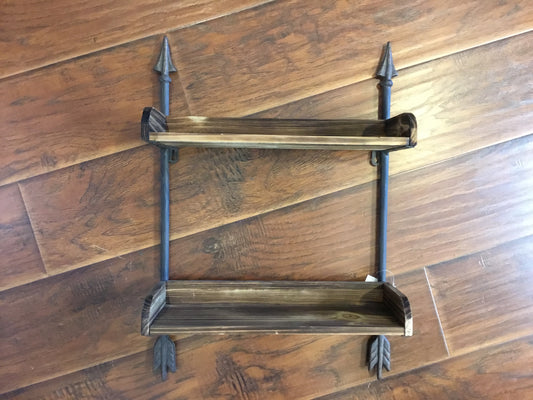 Metal Wood 2 Tier Wall Shelf with Arrows.