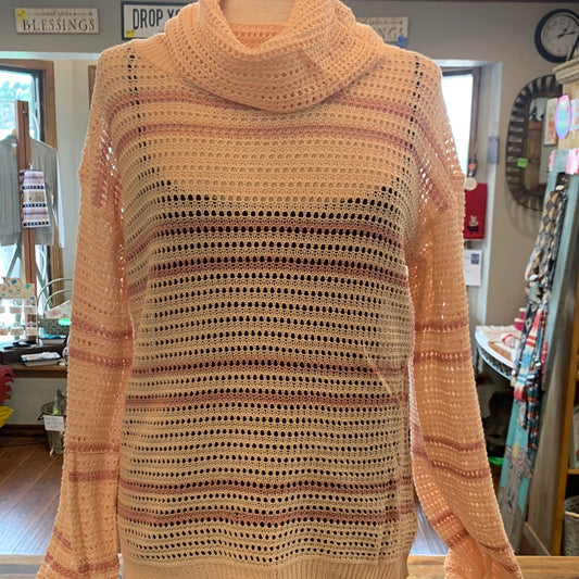 Blush Pink Net Knitting Stripe Sweater