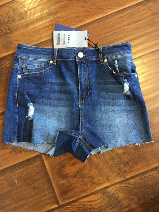 Distressed High Waisted Blue Jean Shorts